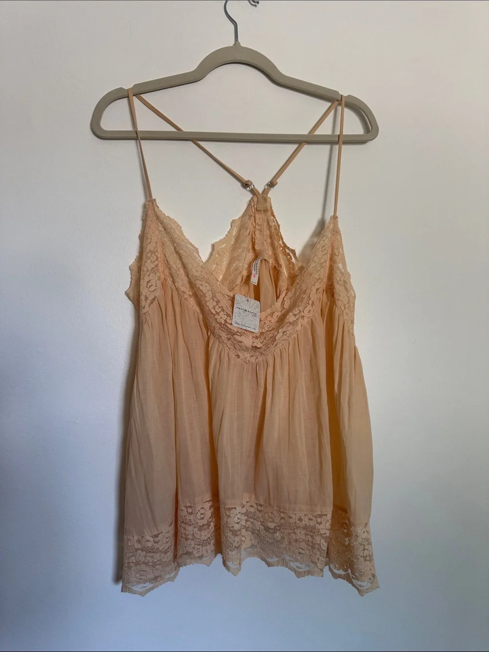 Delicate Lace Trim Peach Cami Top